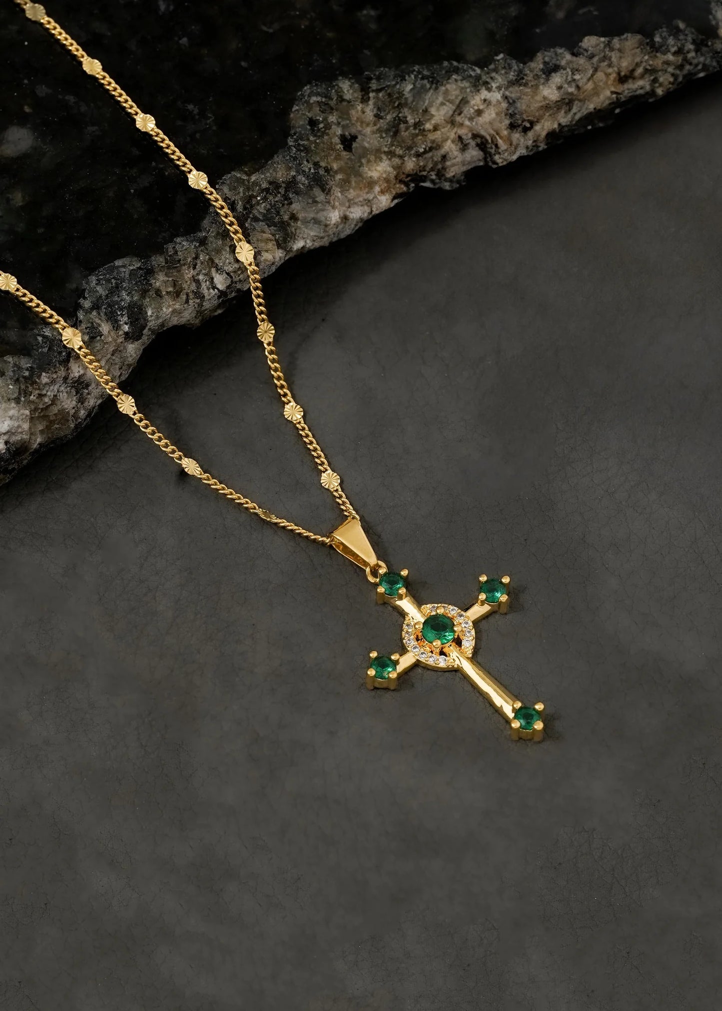 Cadena Cubana Sol 65 Cm + Dije Cruz Verde