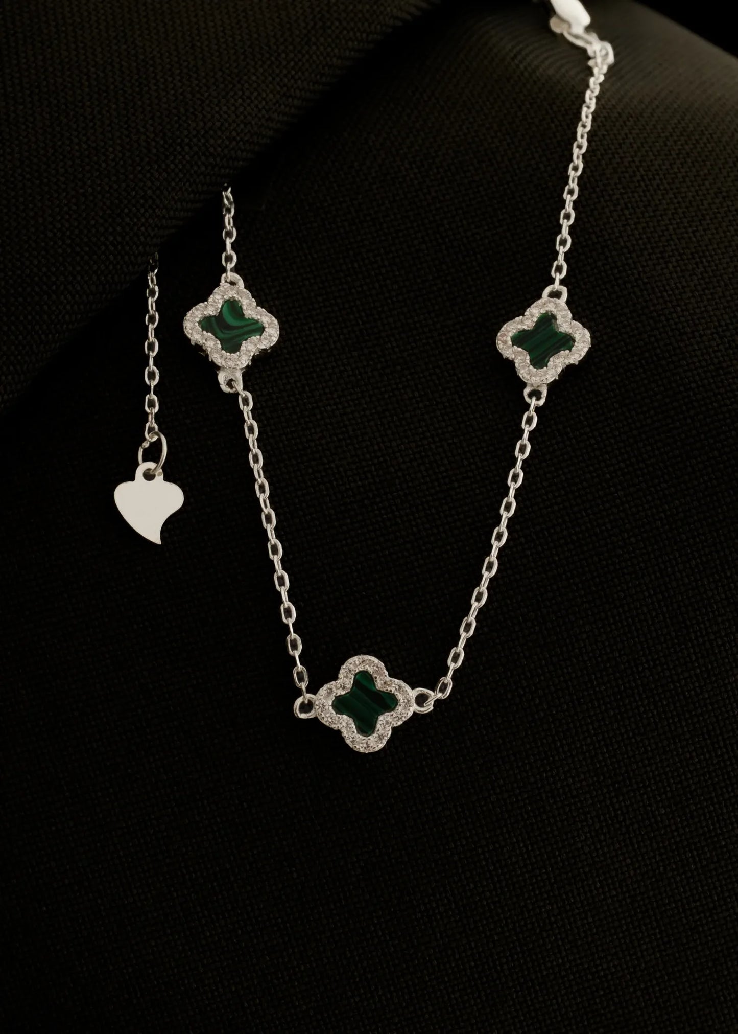 Pulsera Clover Malaquita 0.7 mm 15 Cms Plata Ley 925