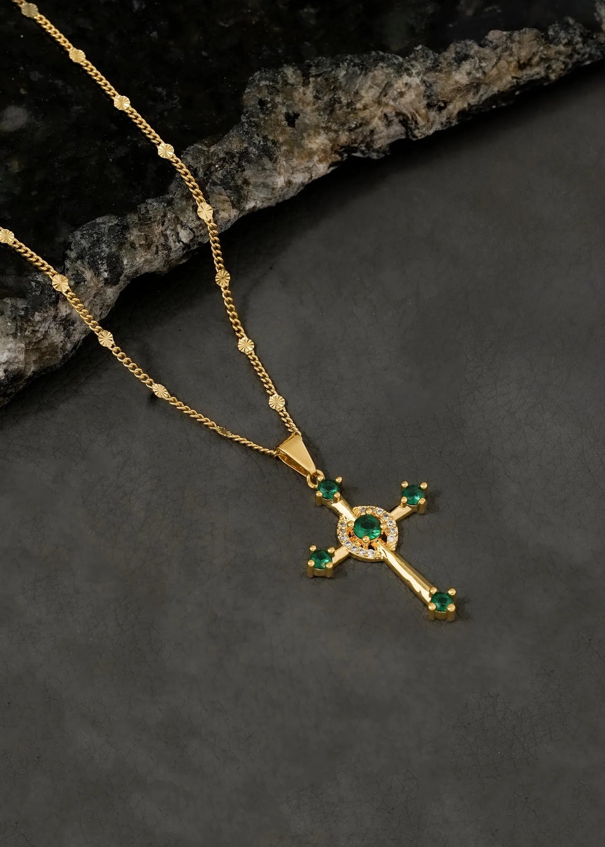 Cadena Cubana Sol 65 Cm + Dije Cruz Verde