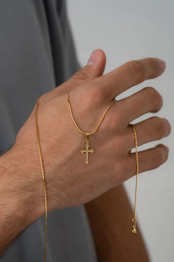 Cadena Cordón Cuadrado 1 mm 65 Cm + Dije Cruz INRI Delgada 1.5 Cms