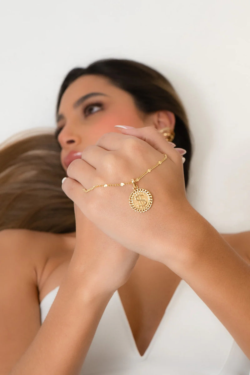 Cadena Cubana con Destellos 45cms + Dije Signo Peso