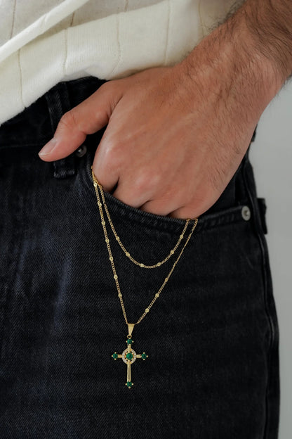 Cadena Cubana Sol 65 Cm + Dije Cruz Verde