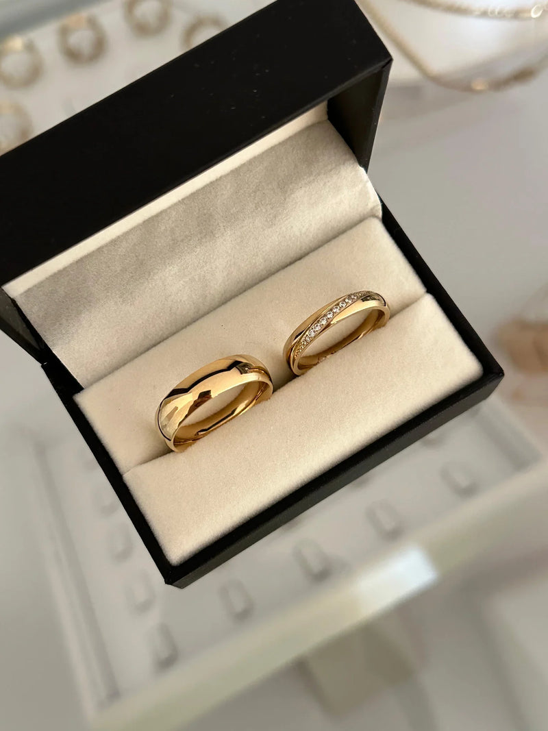 Anillo liso y anillo curve Pareja matrimonio