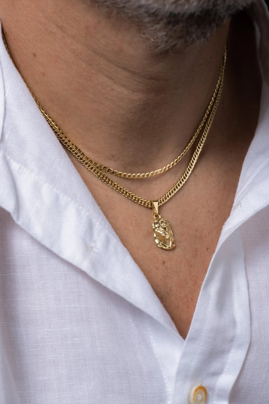 Cadena Continua 3 mm 45 Cm + Dije Rostros Mediano Tallado