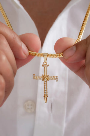 Cadena Serpiente 4 mm 65 Cms + Dije Cruz Clavos Circonias Cristal