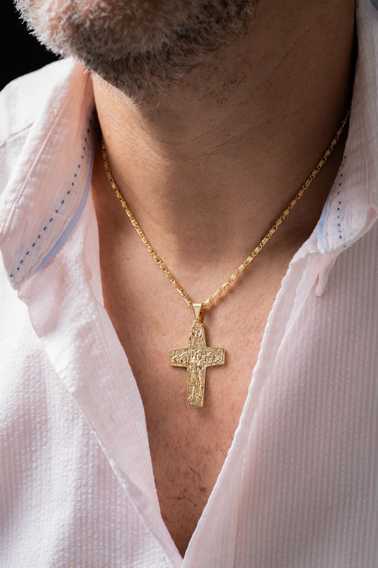 Cadena Caracol Gruesa 45 Cm + Dije Cruz Buen Pastor