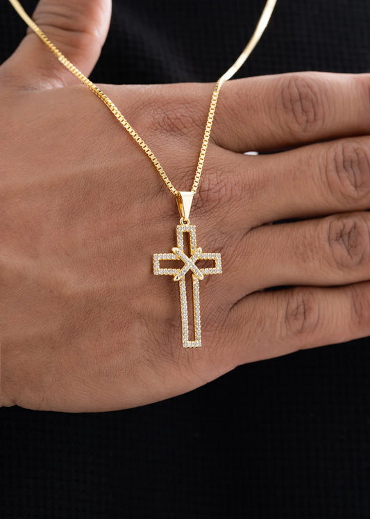 Cadena Veneciana Gruesa 65 Cms + Dije Cruz Silueta Circonias 3.5 Cms