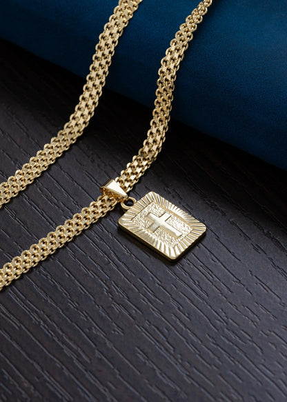 Cadena Tejido Chino Doble Carril 65 Cm + Dije Placa Almighty