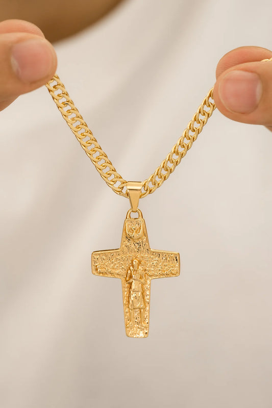 Cadena Continua 4 mm 65 Cm + Dije Cruz Buen Pastor