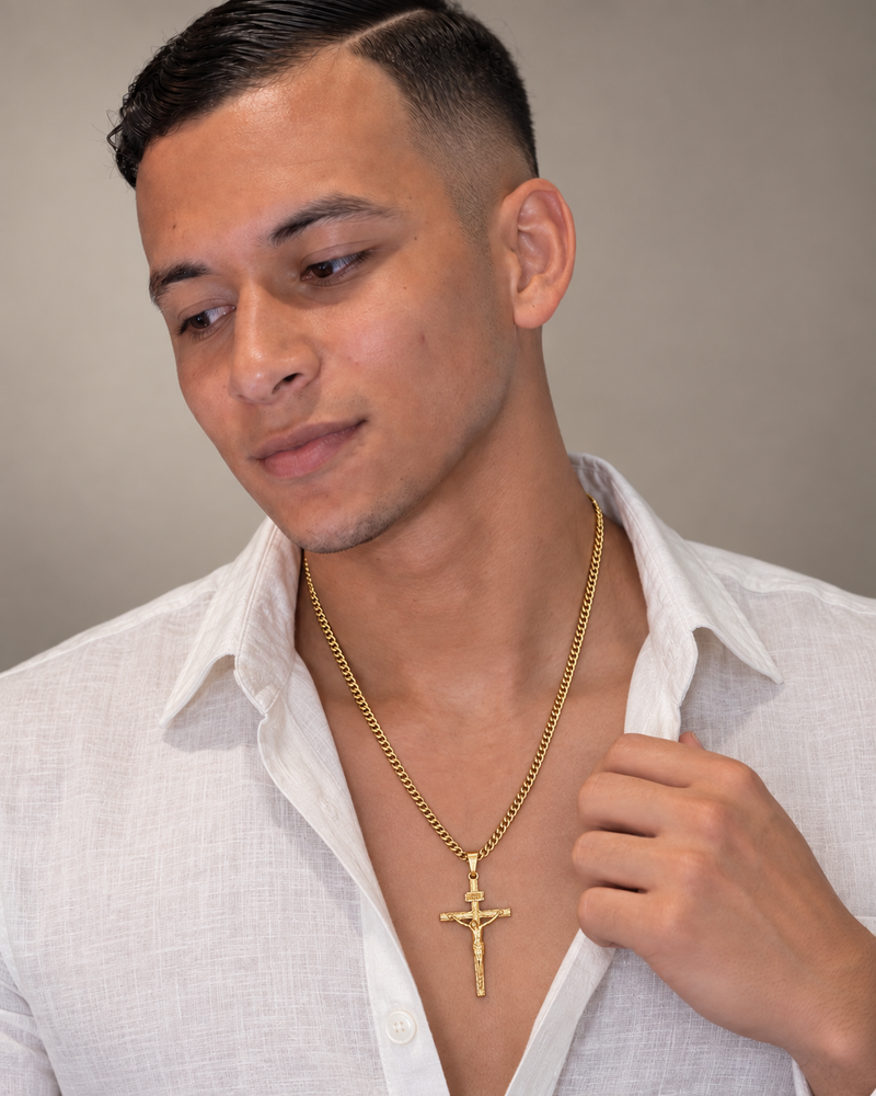 CADENA CUBANA 4MM ALTA GAMA + DIJE CRUZ INRI GRANDE EXCLUSIVE