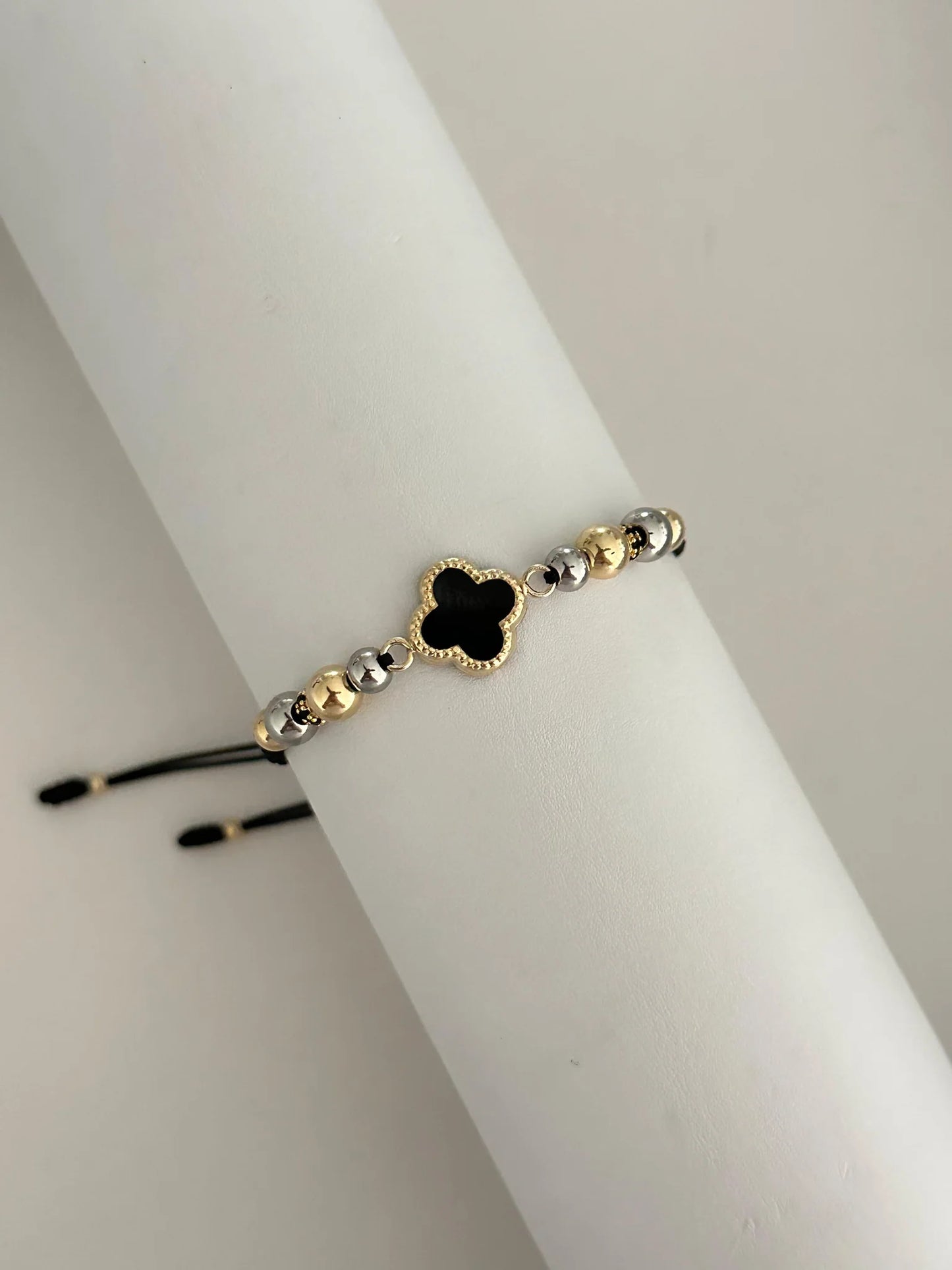 Pulsera Trébol Negro Circon 5mm-6mm