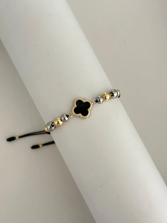 Pulsera Trébol Negro Circon 5mm-6mm