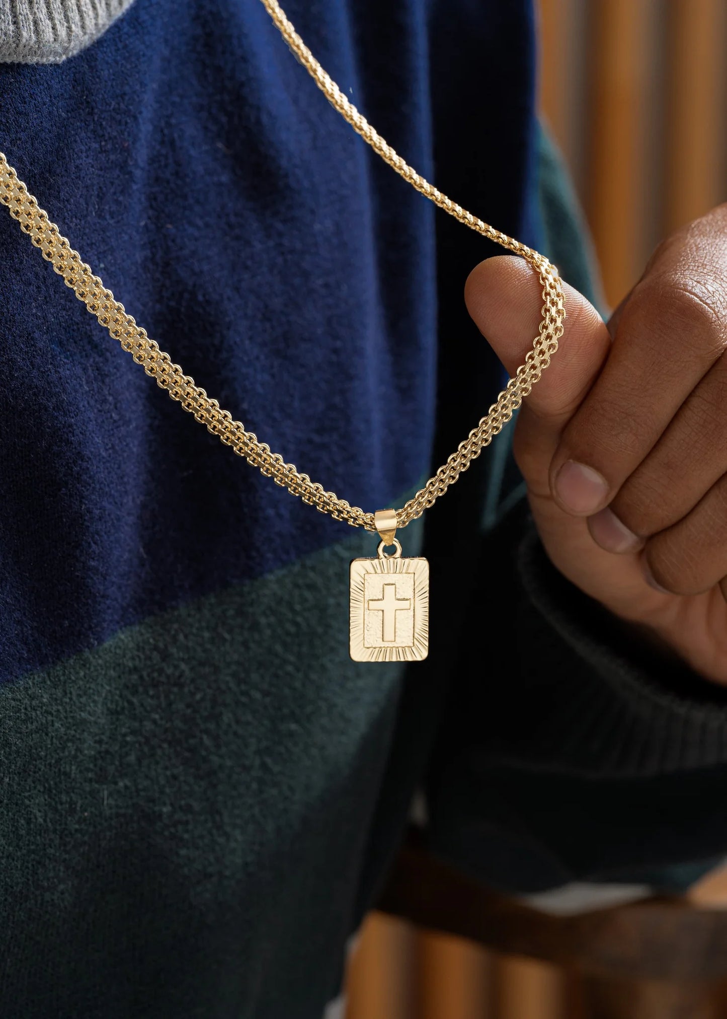 Cadena Tejido Chino Doble Carril 65 Cm + Dije Placa Almighty