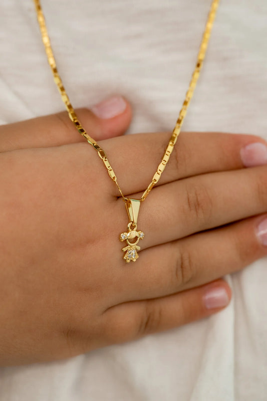 Cadena Escalera Delgada Plana Lisa 45cms + Dije Little Girl