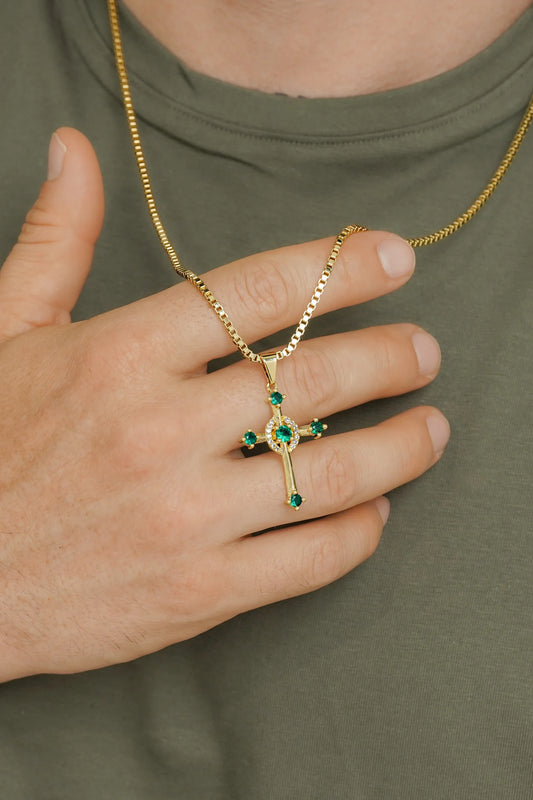 Cadena Veneciana Gruesa 65 Cms + Dije Cruz Verde