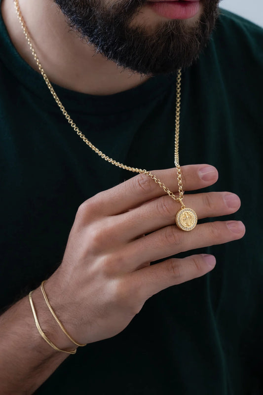 Cadena Aros 3 mm 65 Cm + Dije San Benito Red Circonias 1.8 Cm