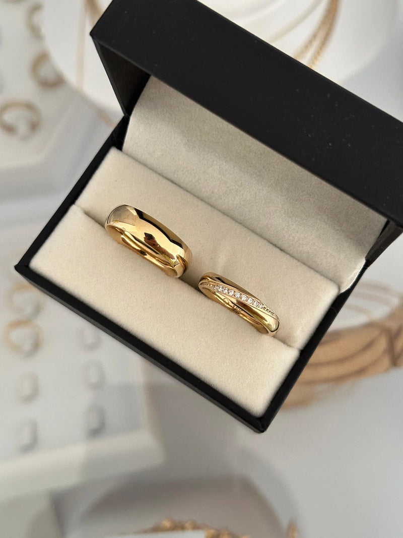 Anillo liso y anillo curve Pareja matrimonio