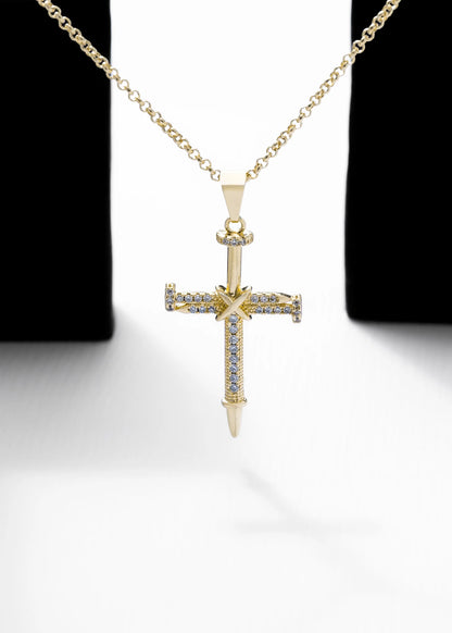 Cadena Aros 2 mm 65 Cm + Dije Cruz Clavos Circonias Cristal