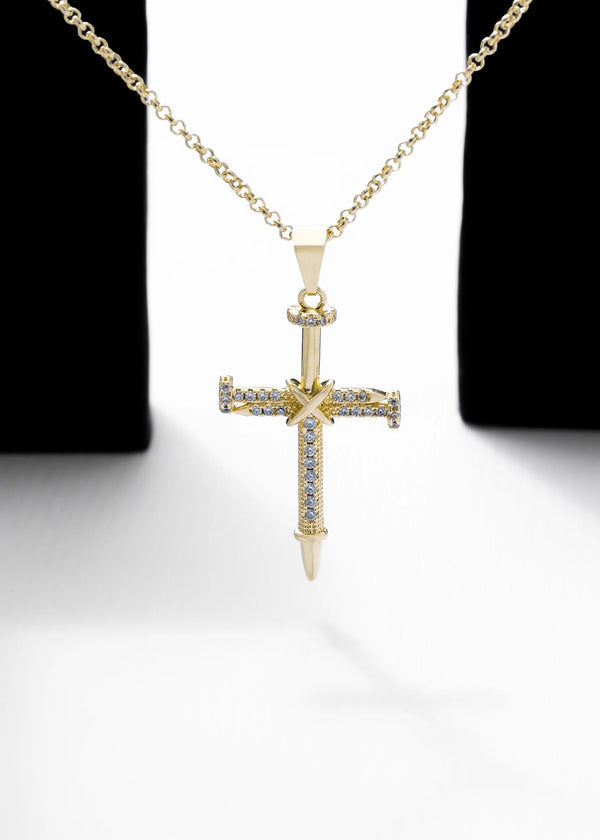 Cadena Aros 2 mm 65 Cm + Dije Cruz Clavos Circonias Cristal