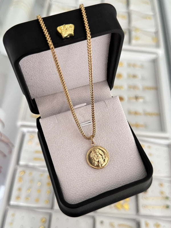 Cadena franco 2mm alta gama + dije rostro medalla mediana