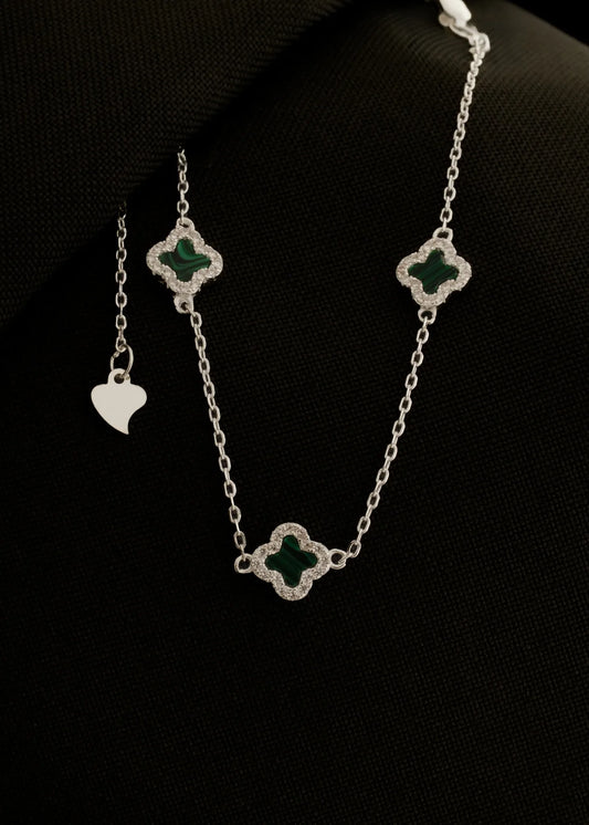 Pulsera Clover Malaquita 0.7 mm 15 Cms Plata Ley 925