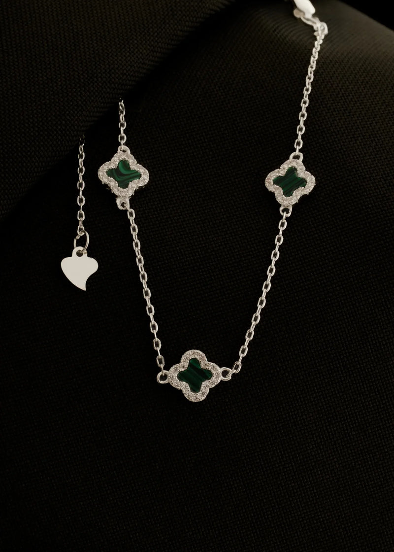 Pulsera Clover Malaquita 0.7 mm 15 Cms Plata Ley 925