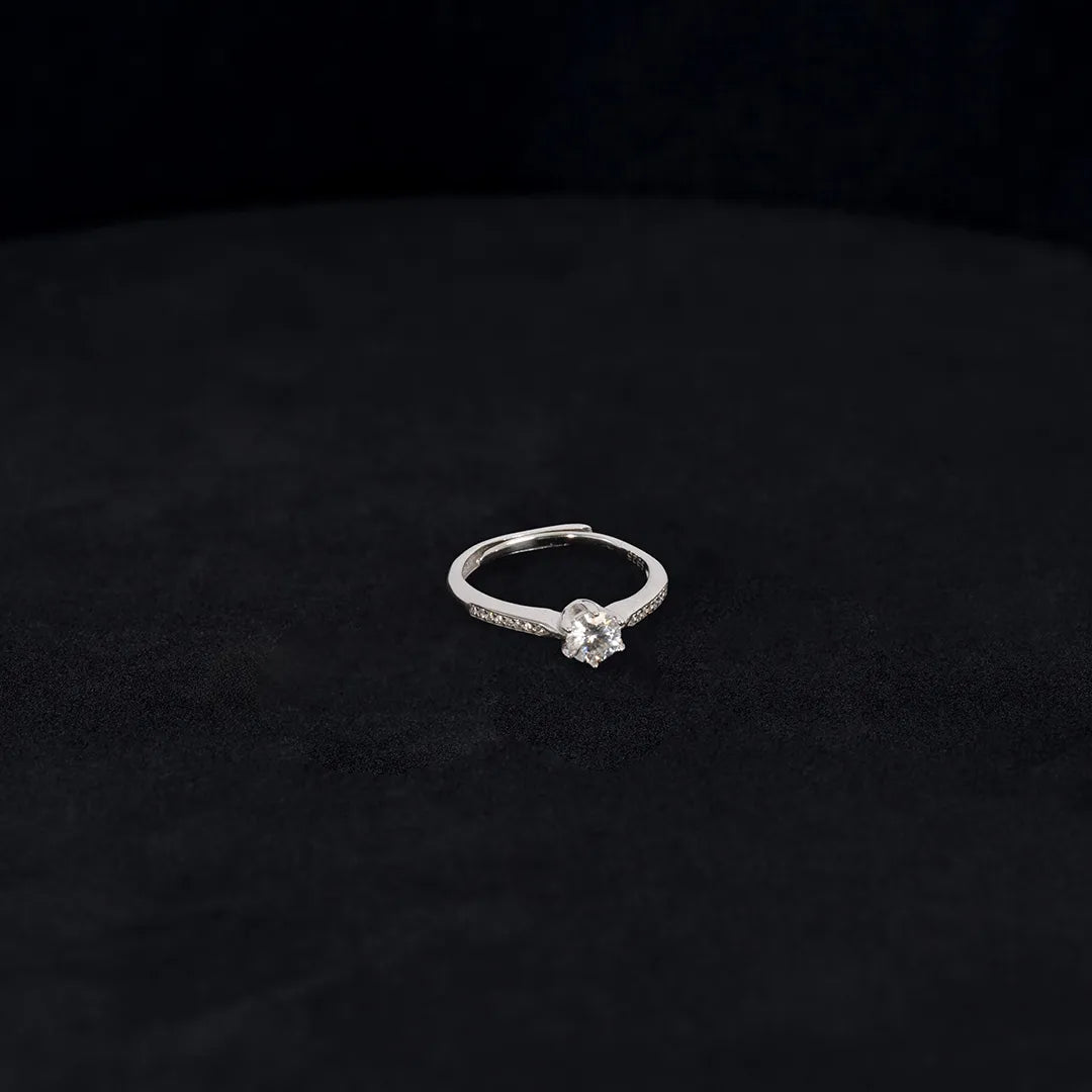 Anillo Solitario Moisanita Pave Ajustable Plata Ley 925