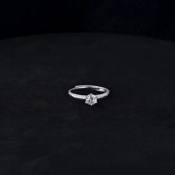 Anillo Solitario Moisanita Pave Lateral Ajustable Plata Ley 925
