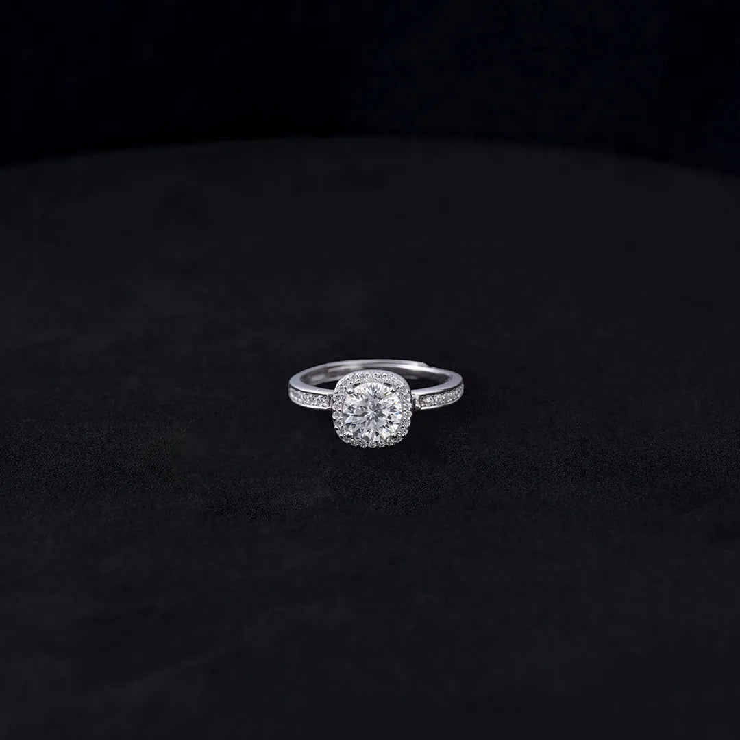 Anillo Halo Moisanita Cushion Ajustable Plata Ley 925