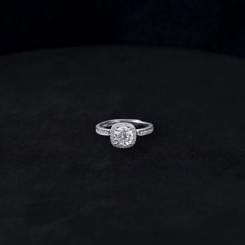 Anillo Halo Moisanita Cushion Ajustable Plata Ley 925
