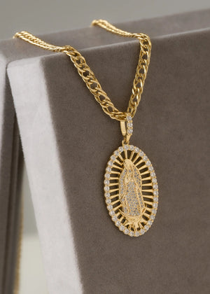 Cadena Continua 65 Cms 4 mm + Dije Virgen Guadalupe Swarovski