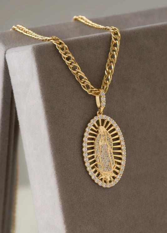 Cadena Continua 65 Cms 4 mm + Dije Virgen Guadalupe Swarovski