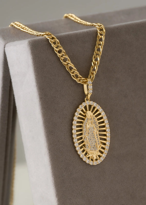 Cadena Continua 65 Cms 4 mm + Dije Virgen Guadalupe Swarovski