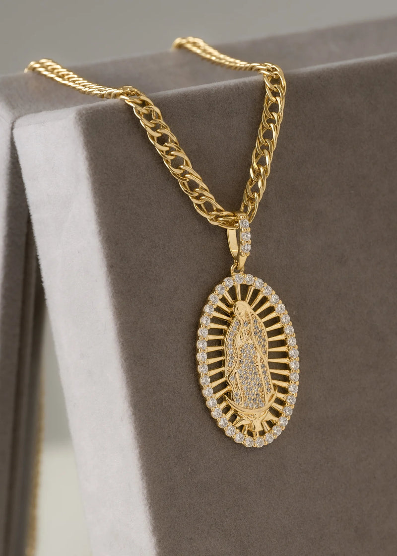 Cadena Continua 65 Cms 4 mm + Dije Virgen Guadalupe Swarovski