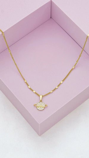 Cadena con Destellos (45cms) + Dije Saturn Circonias