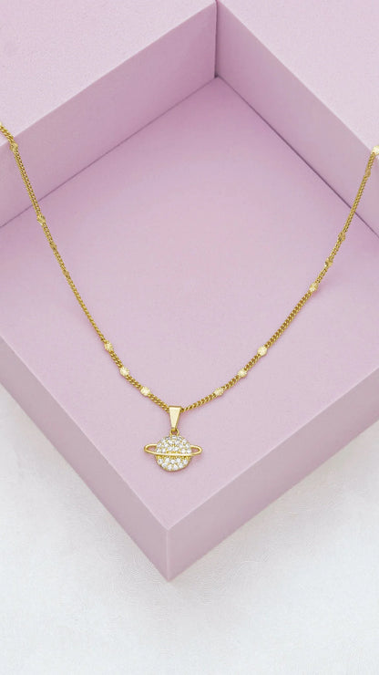 Cadena con Destellos (45cms) + Dije Saturn Circonias