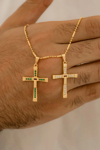 Cadena Canutillo Militar 65 Cms + Dije Cruz Toretto Cristal
